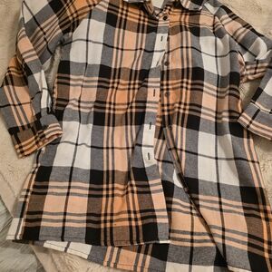 SHEIN Orange and Black Plaid Button Down Shirt